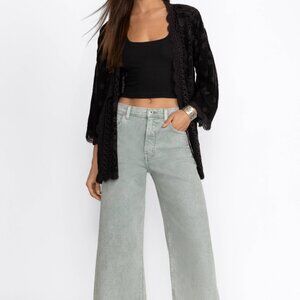 NWT Johnny Was Denim "Sydney" Wide Leg Cropped Jeans in Sage 32